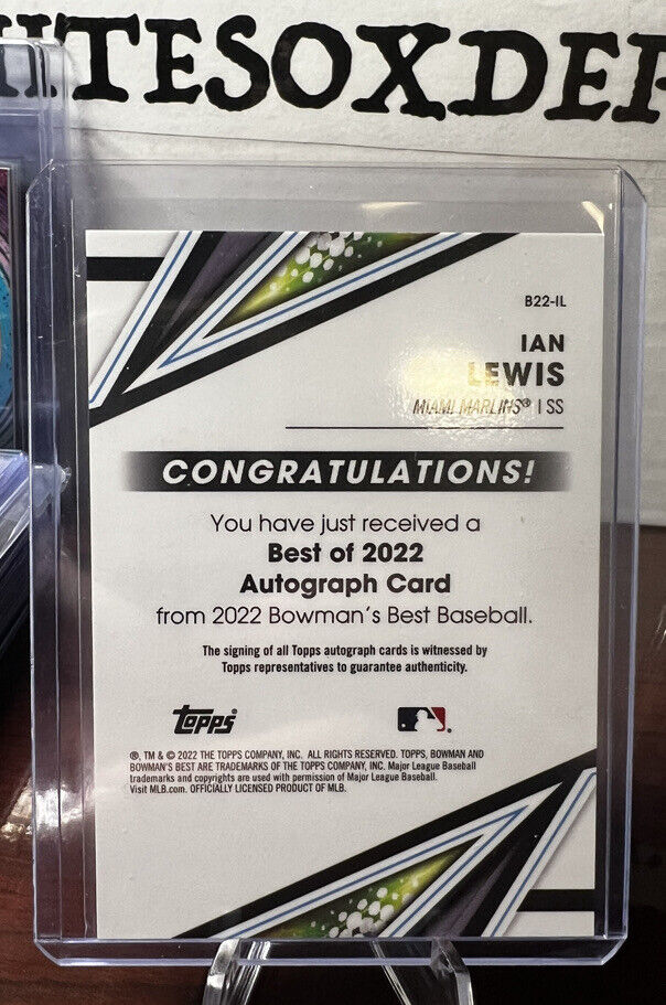 2022 Bowman’s Best IAN LEWIS Best of 2022 Chrome On Card Auto Gold /50 Marlins