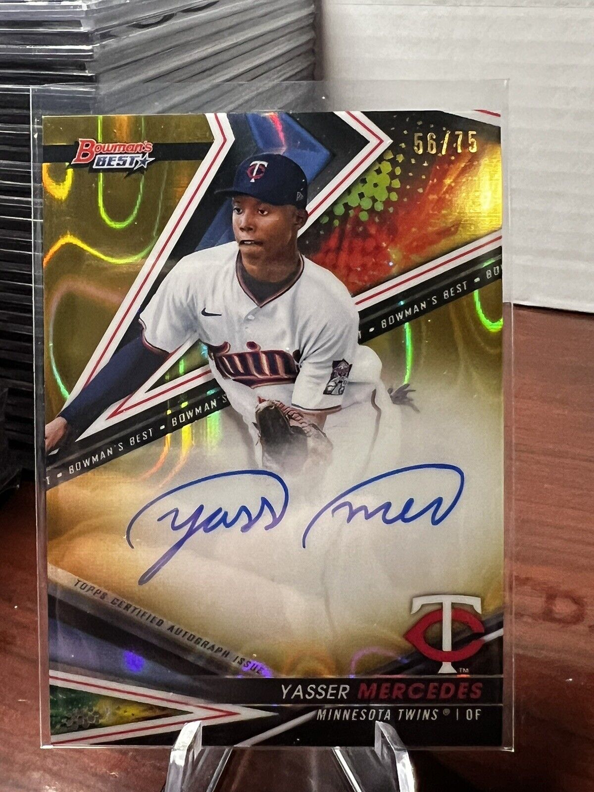 2022 bowmans best Yasser Mercedes #/75 gold lava refractor auto Twins prospect
