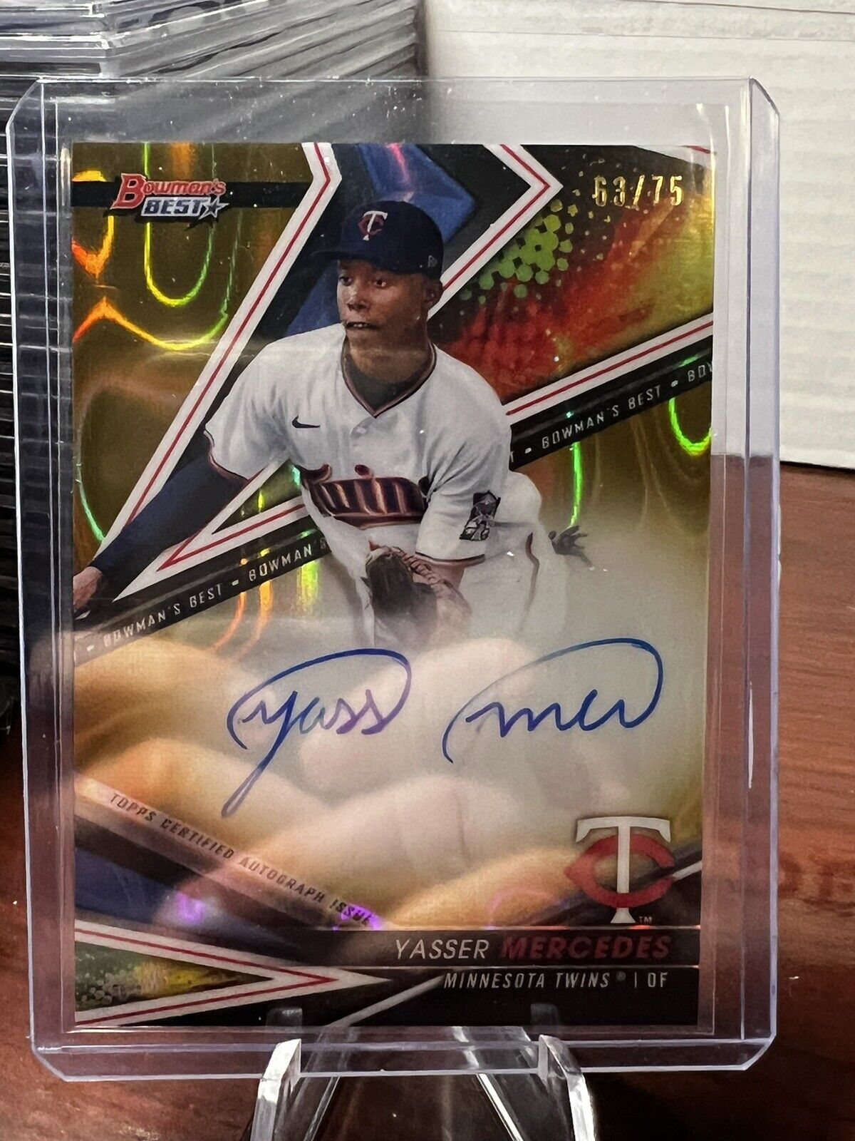 2022 bowmans best Yasser Mercedes #/75 gold lava refractor auto Twins prospect