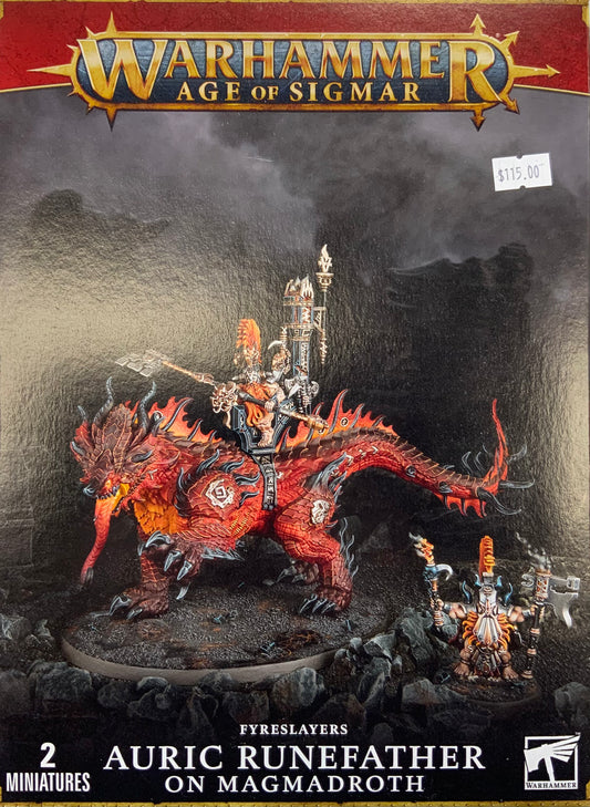 Warhammer Age Of Sigmar: Fyreslayers - Auric Runefather on Magmadroth