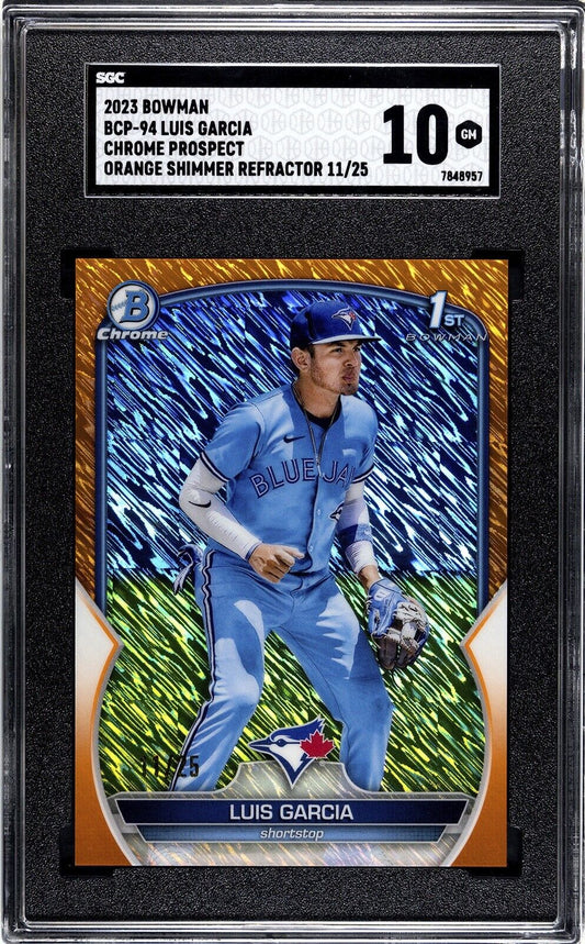 2023 Bowman Chrome Orange Shimmer Refractor Luis Garcia RC Rookie #/25 SGC 10