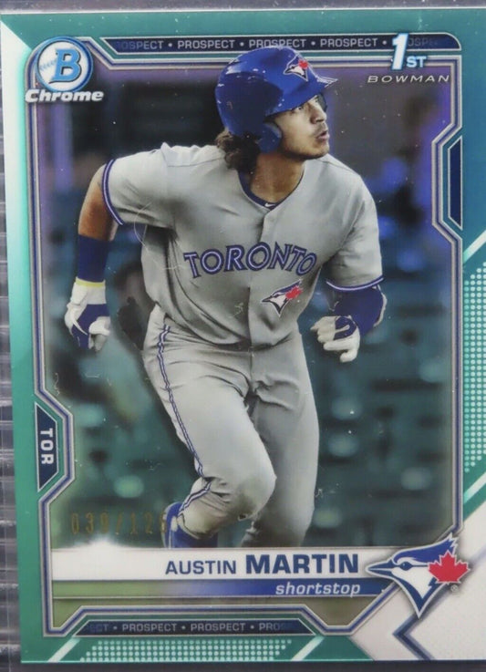 2021 Bowman Chrome Austin Martin Aqua Refractor Prospect 1st #39/125 RC Twins