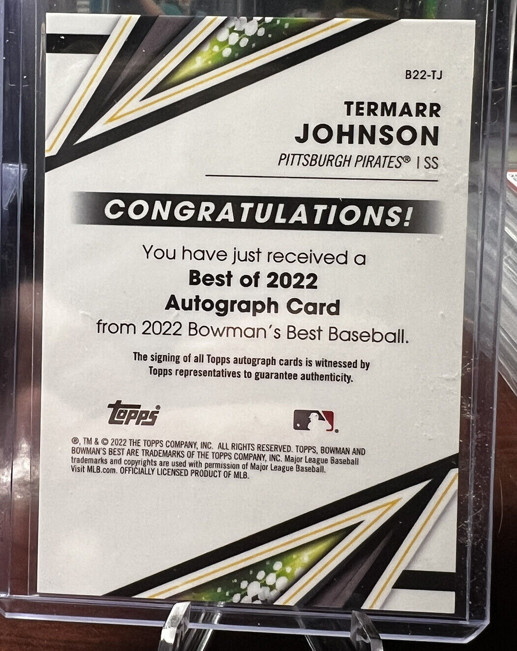 2022 Bowmans Best Termarr Johnson Auto Pittsburgh Pirates On Card