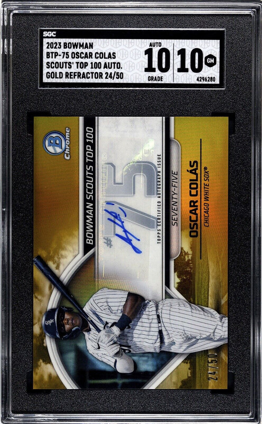 2023 bowman scouts top 100 Oscar Colas #/50 gold SGC 10 auto 10 #76