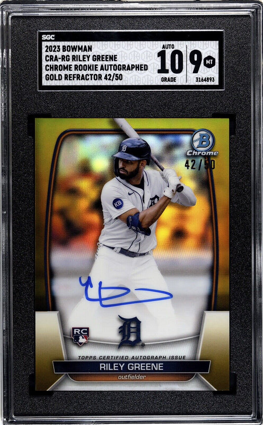 2023 Bowman Chrome Gold Riley Greene Rookie Gold Ref Auto /50 SCG 9 Auto 10
